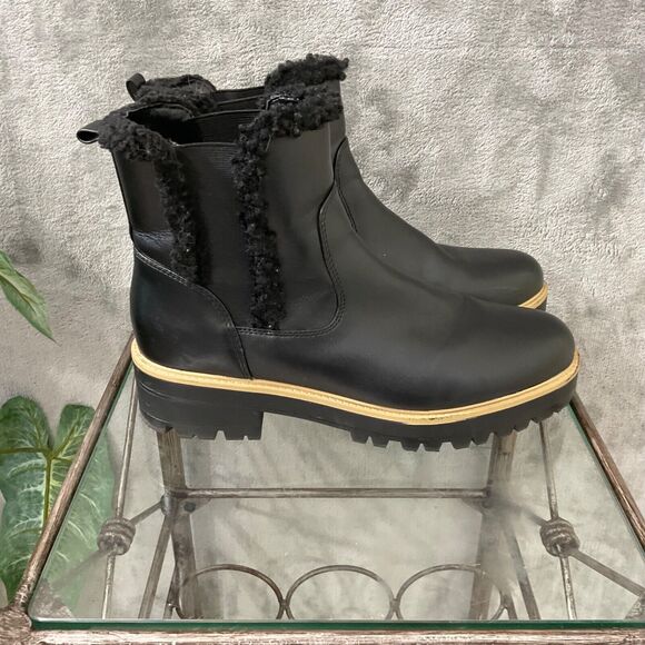 Marc Fisher Black Ink faux Leather/fur Chelsea Platform Boot women’s Size11 Blk - Picture 3 of 10